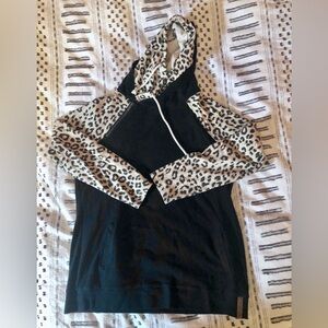 Leopard Print Black Hoodie Top